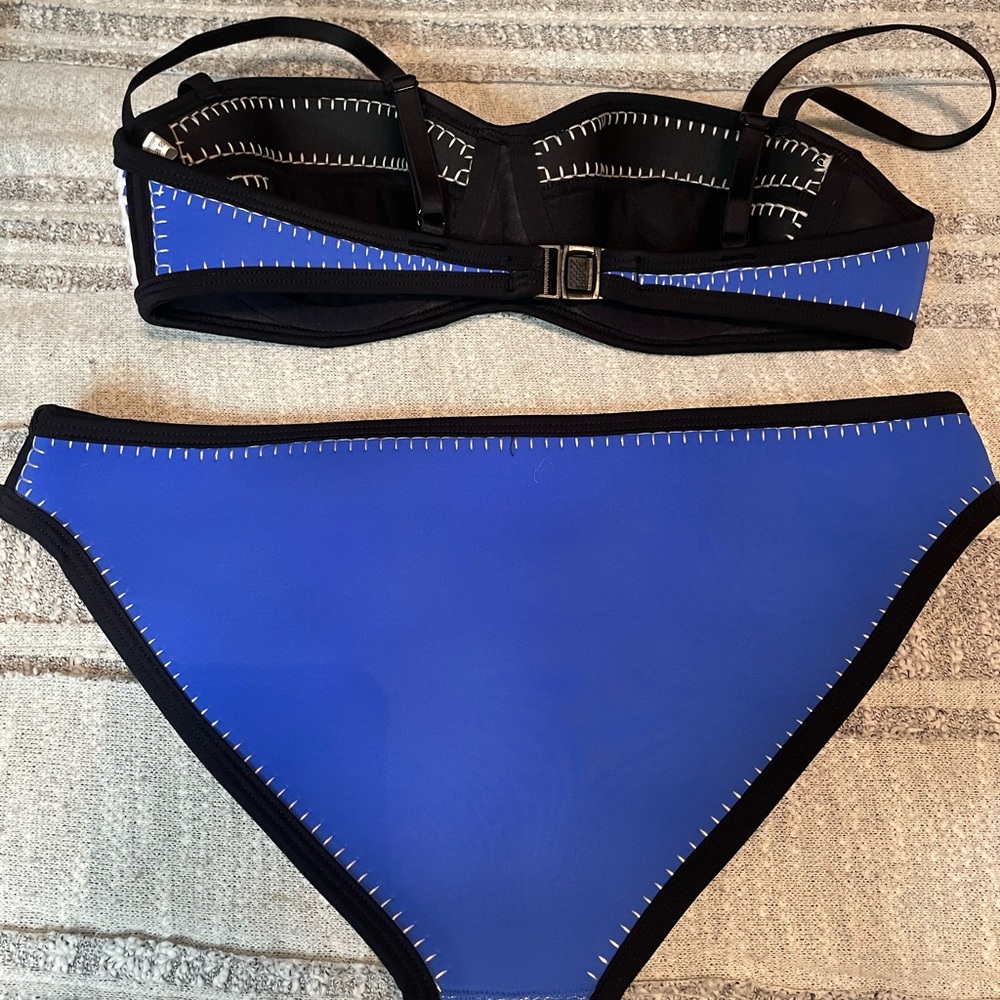 Blue and Black Geometric Neoprene Bikini with Structured Top NWOT - Picture 2 of 4
